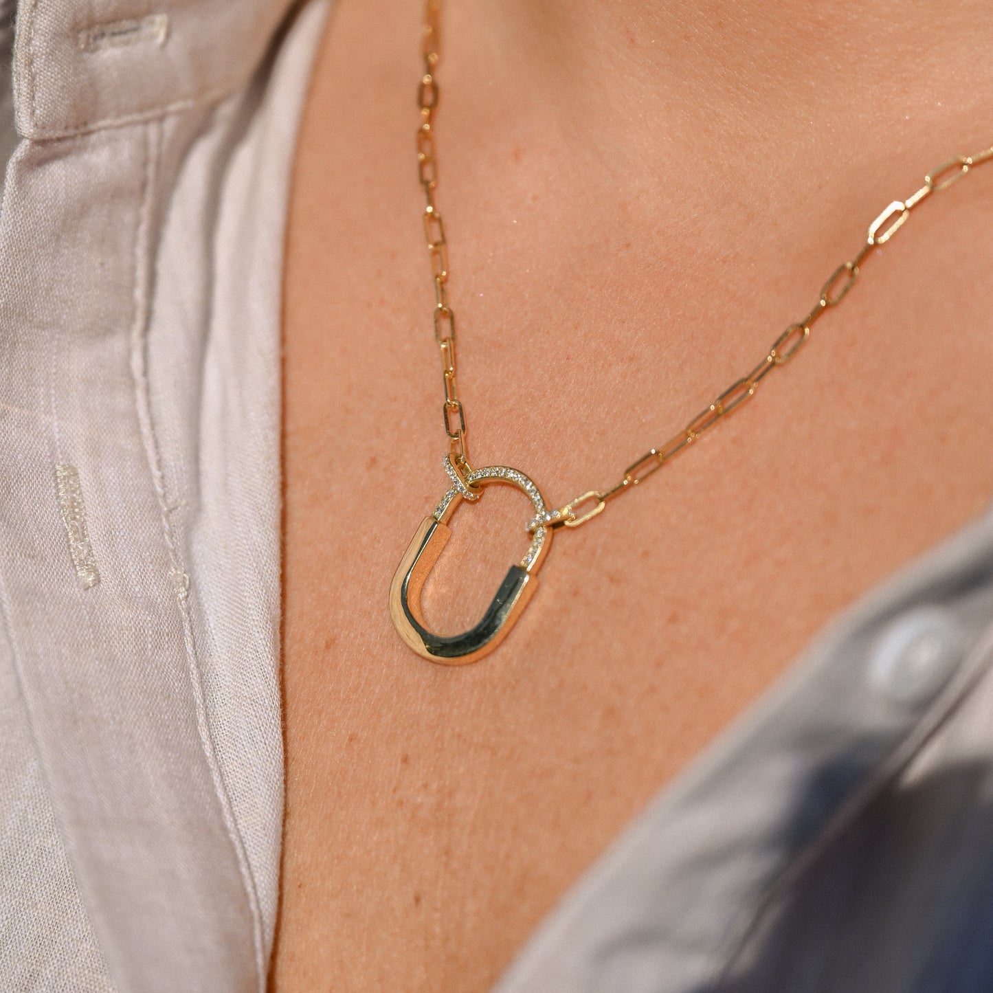 Lock Diamond Paperclip Necklace