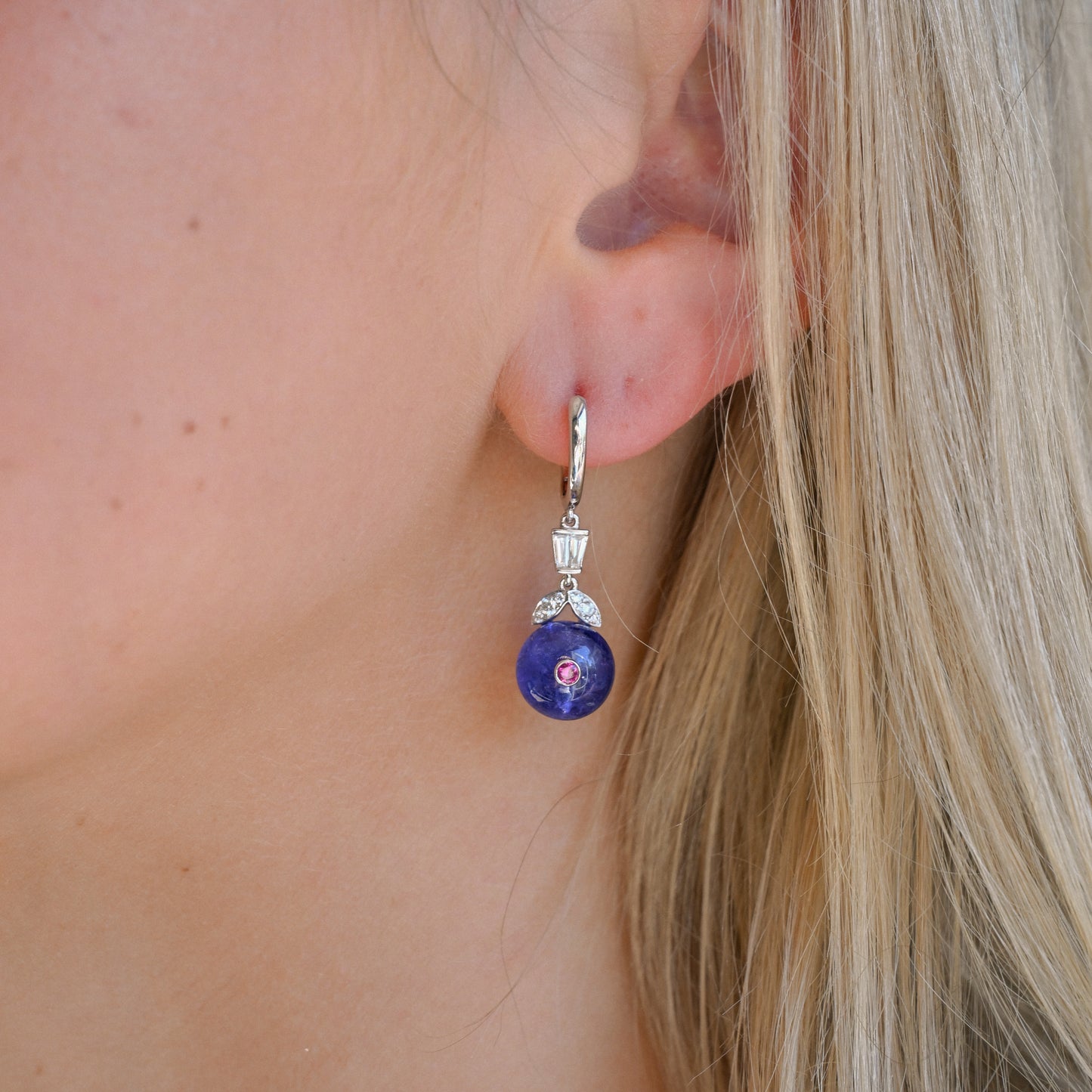 18KWG Tanzanite, Ruby, and Dia Earrings