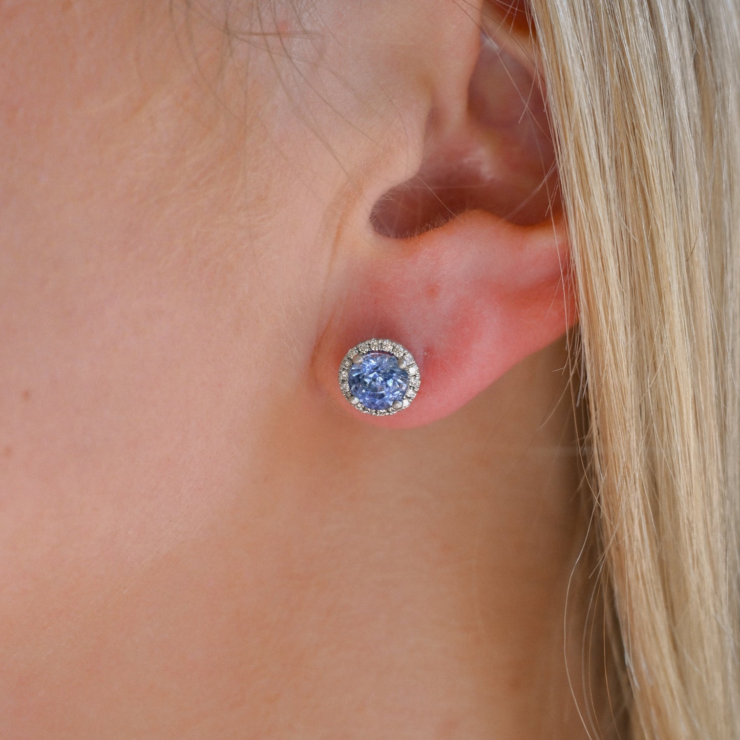 14KW Celon Sapphire Dia Stud Earrings