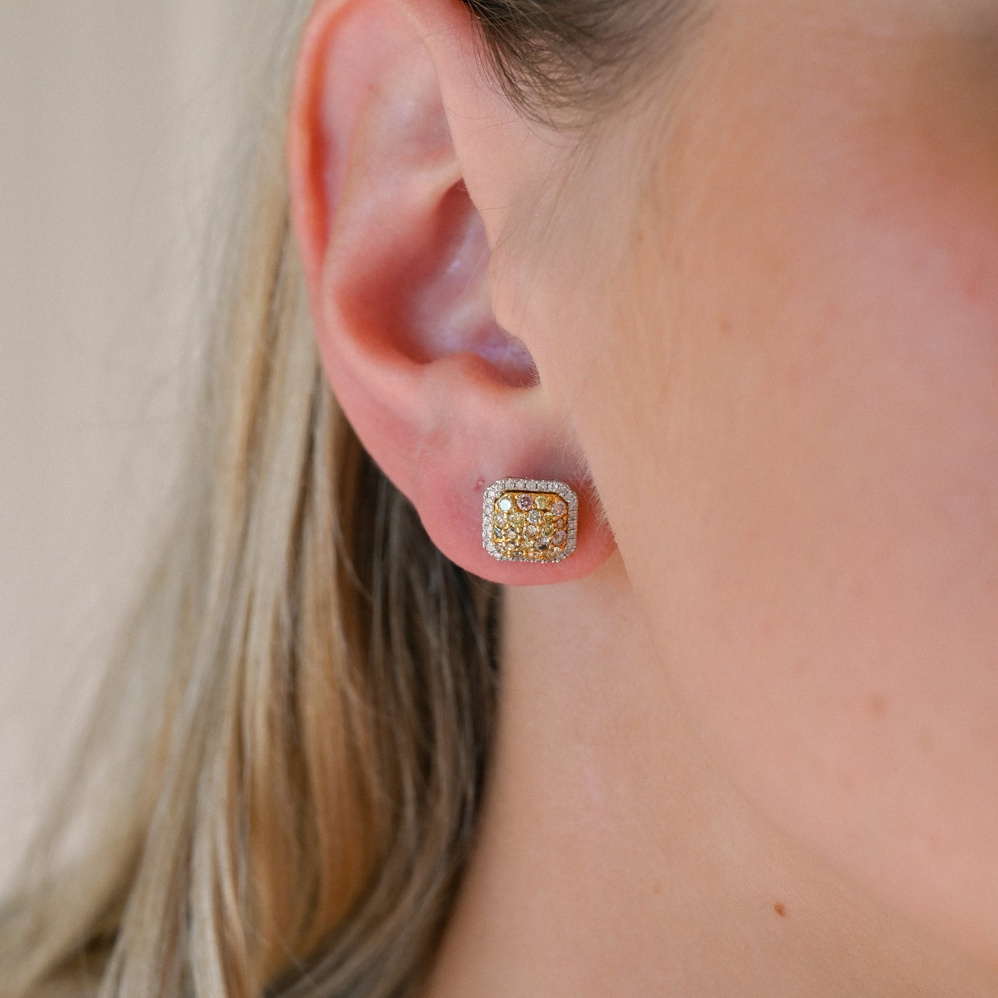 14KW Fancy Yellow (.75ct) Pink (.38ct) Dia Stud Earrings