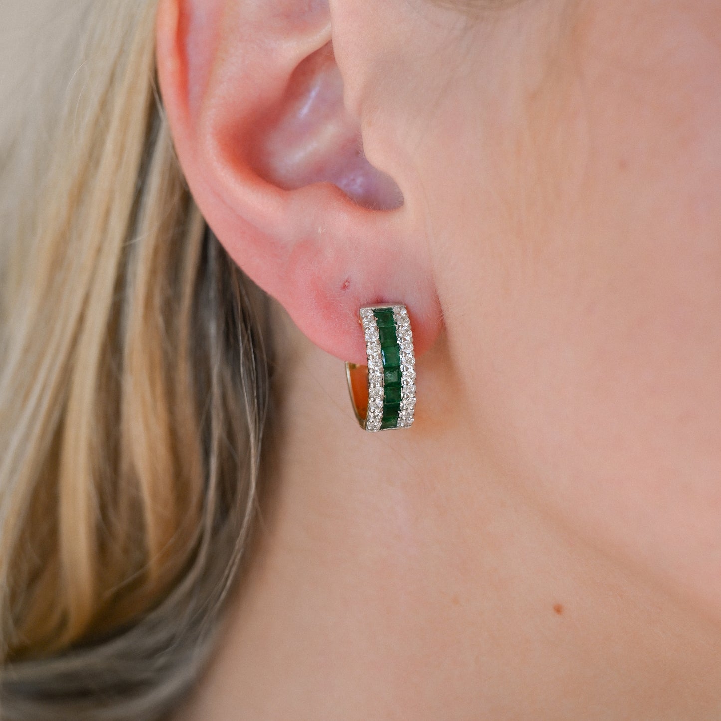 14KYG Emerald (1.14ct) Dia (1.72tcw) Earrings