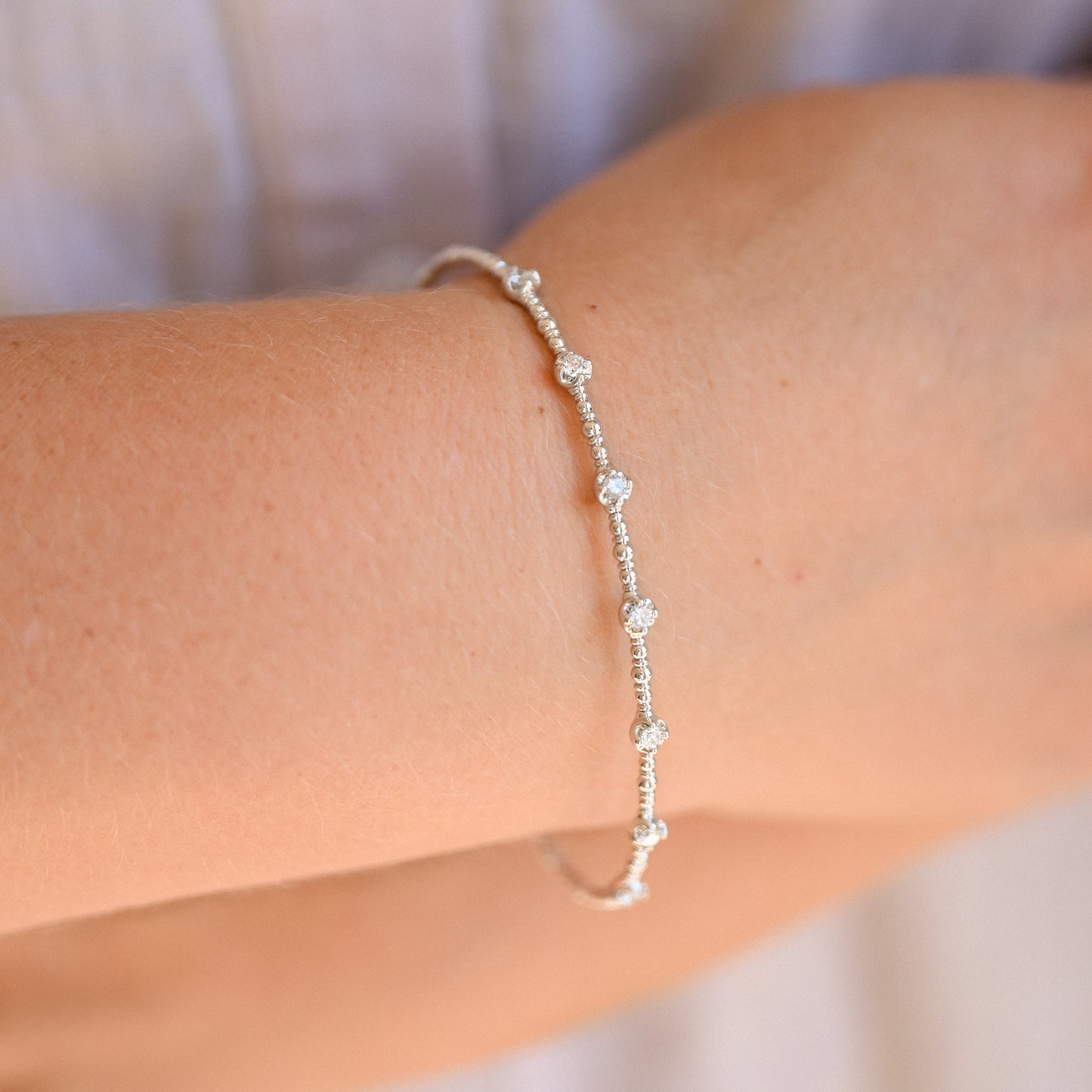 14KWG Dia Beaded Flexible Bracelet