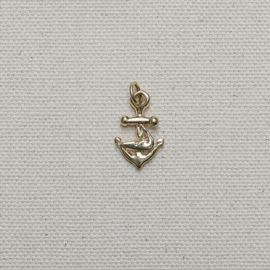 Anchor with Nantucket Island Charm/Pendant in 14K Yellow Gold handmade by Jewel in the Sea Nantucket