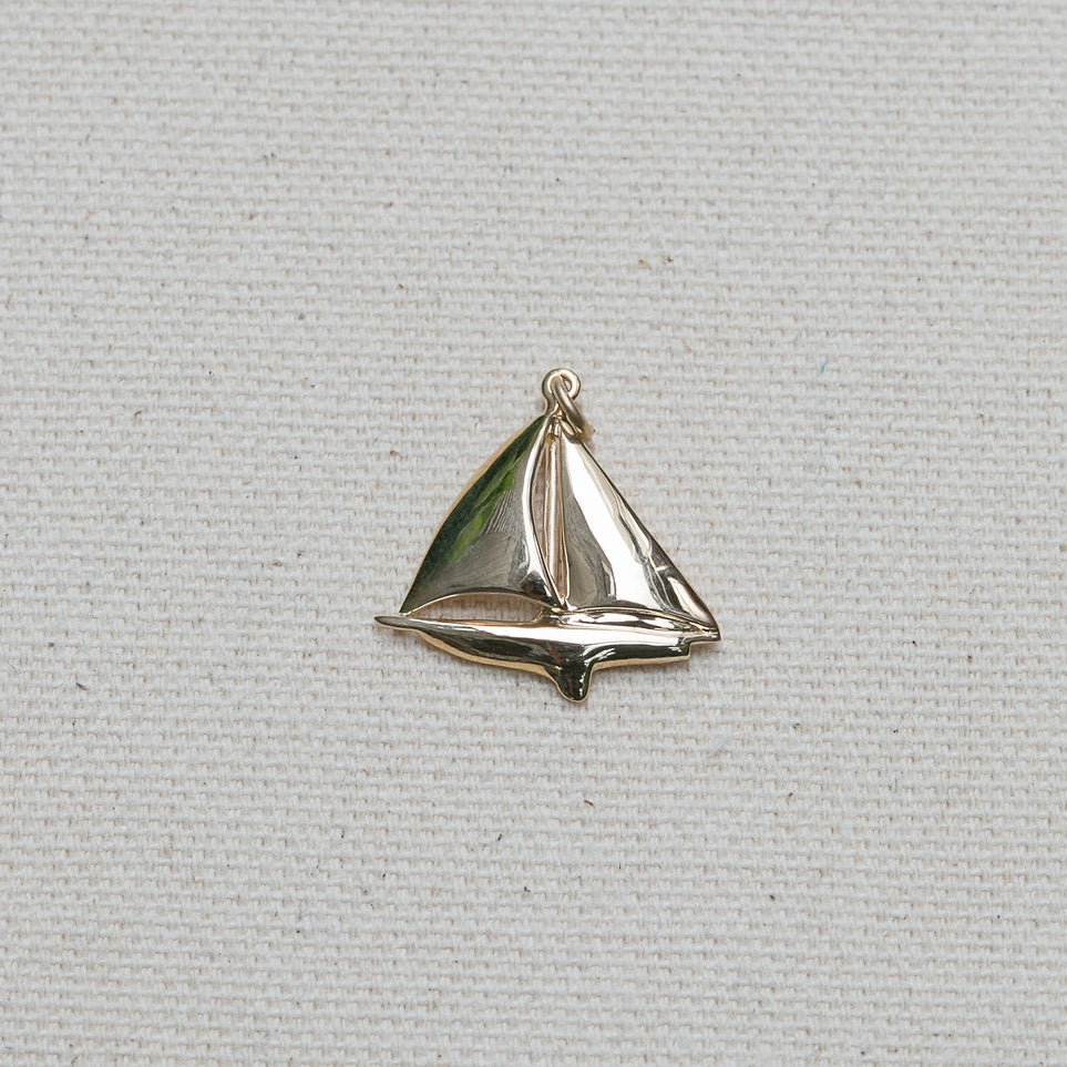 Sailboat Charm/Pendant available in 14K Yellow Gold handmade by Jewel in the Sea Nantucket