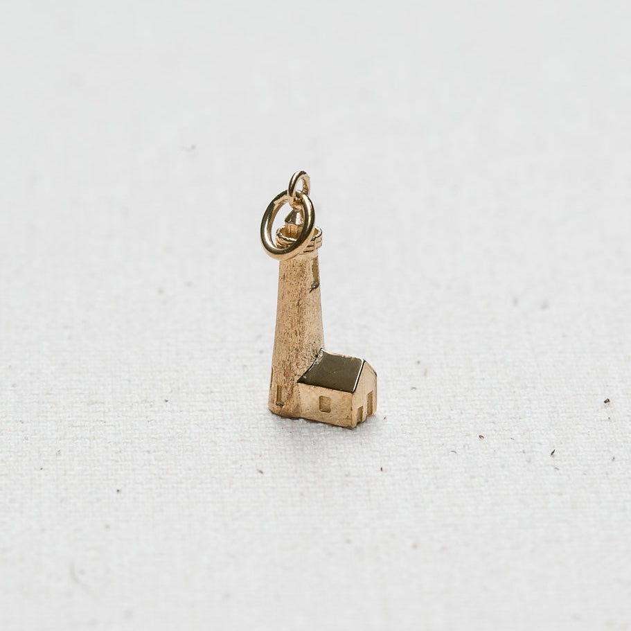 Great Point Lighthouse Charm/Pendant in 14K Yellow Gold handmade by Jewel in the Sea Nantucket