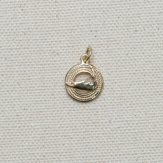 Nantucket Island Charm/Pendant with Rope Detail in 14K Yellow Gold handmade by Jewel in the Sea Nantucket
