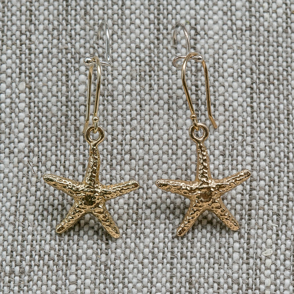 14K Yellow Gold Starfish Earrings handmade by Jewel in the Sea Nantucket
