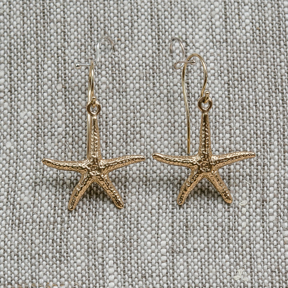 14K Yellow Gold Starfish Earrings handmade by Jewel in the Sea Nantucket