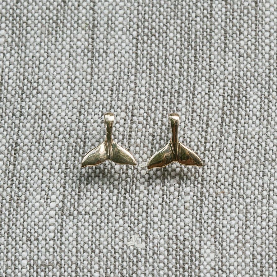 14K Yellow Gold Whale Tail Earrings handmade by Jewel in the Sea Nantucket