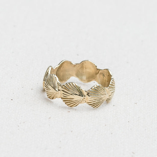 Eternity Scallop Ring available in 14K Yellow Gold handmade by Jewel in the Sea Nantucket.