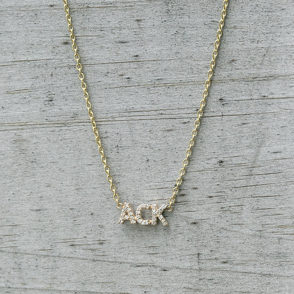 Diamond "ACK" 14K Yellow Gold Necklace handmade by Jewel in the Sea Nantucket