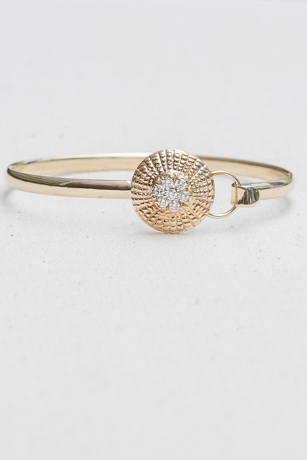 Diamond Nantucket Basket Top Bangle all 14K Gold handmade by Jewel in the Sea Nantucket