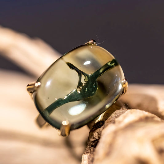 Green Amethyst Nantucket Island Ring in 14K Yellow Gold handmade by Jewel In The Sea Nantucket