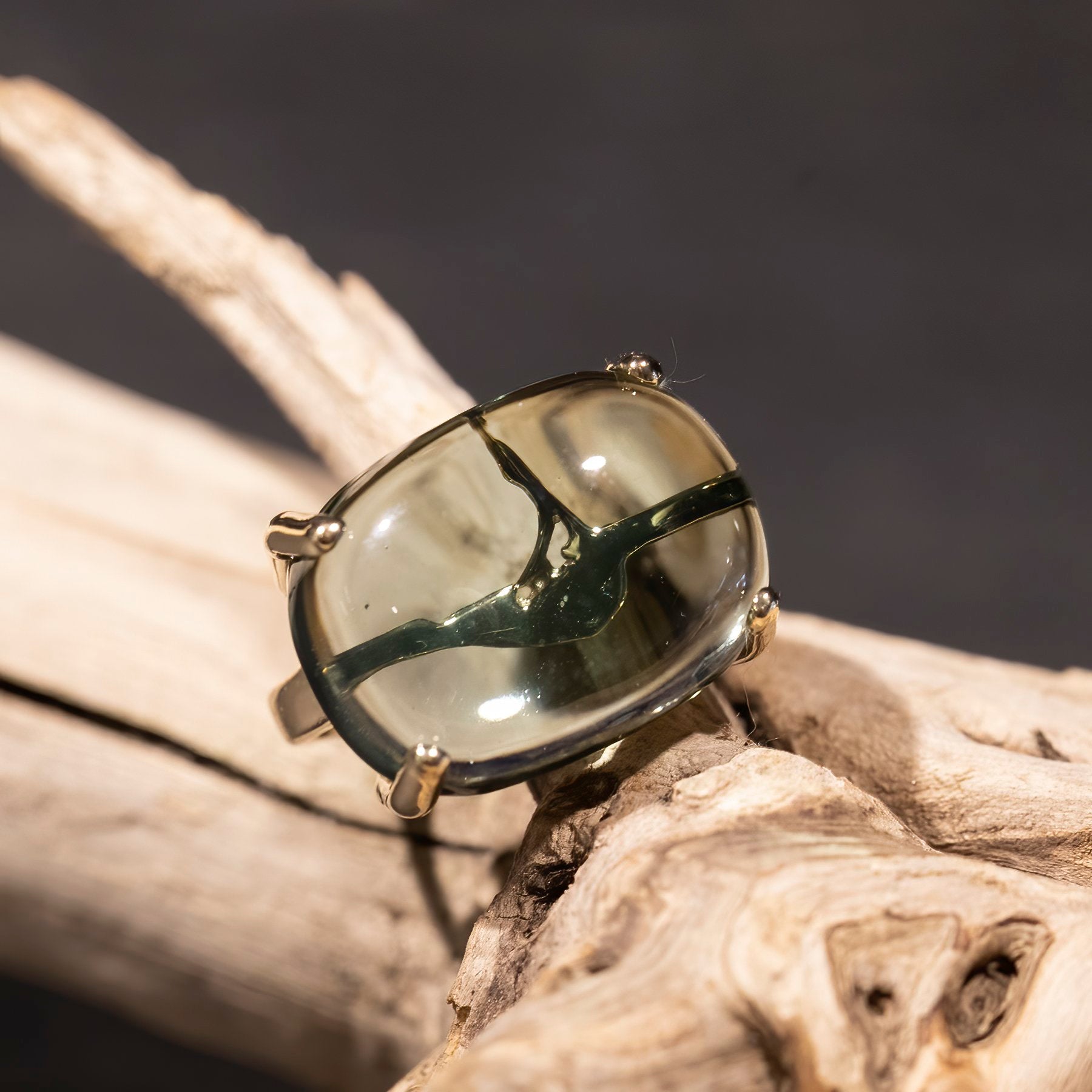 Green Amethyst Nantucket Island Ring in 14K Yellow Gold handmade by Jewel In The Sea Nantucket