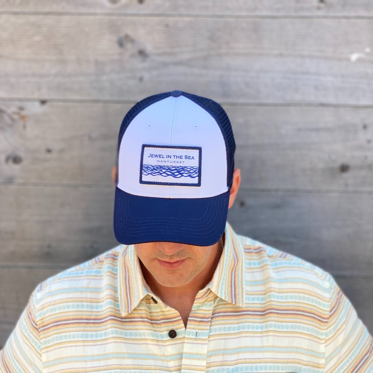 Jewel in the Sea Lo Pro Snapback Trucker Hat in White and Navy