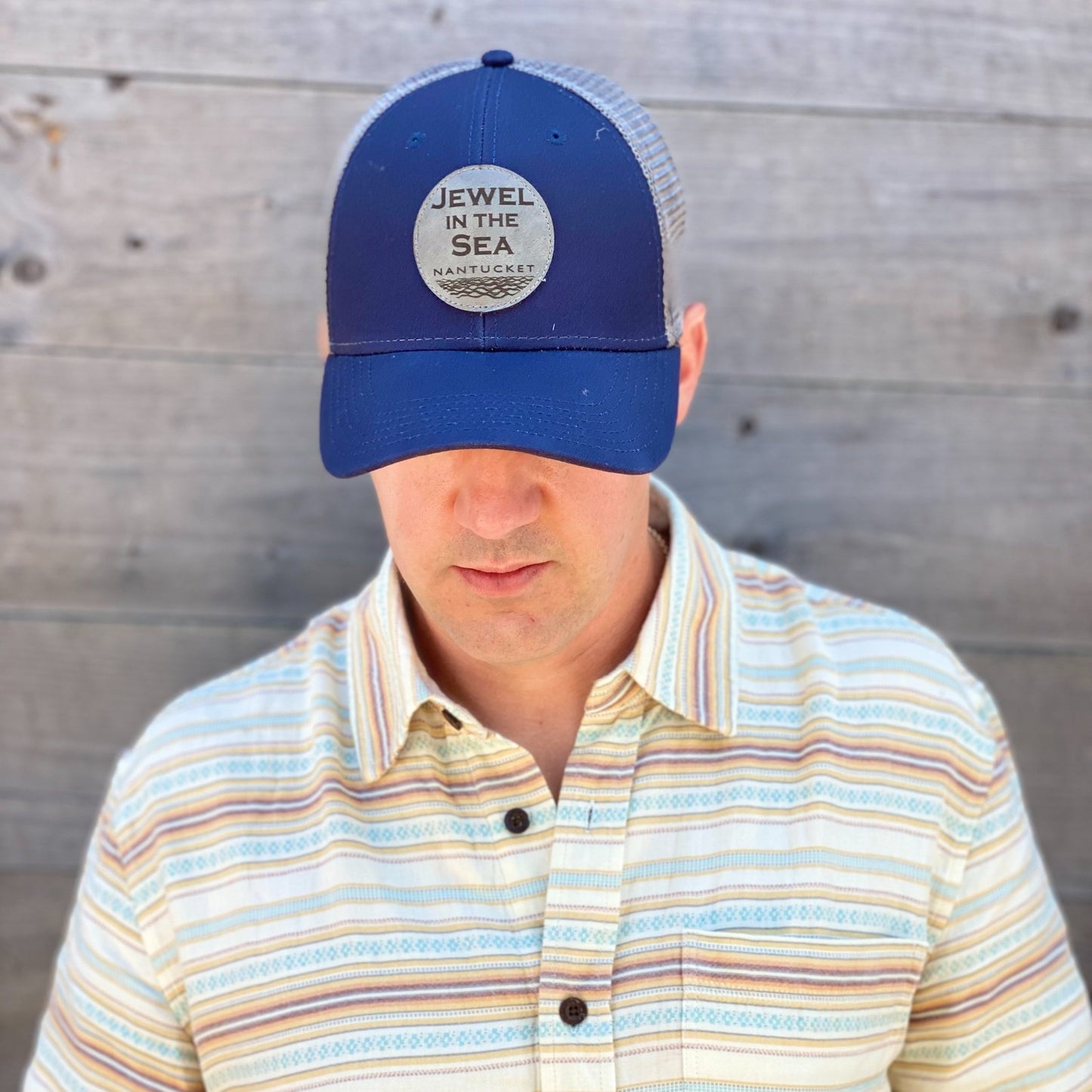 Jewel in the Sea Lo Pro Snapback Trucker Hat in Navy and Grey