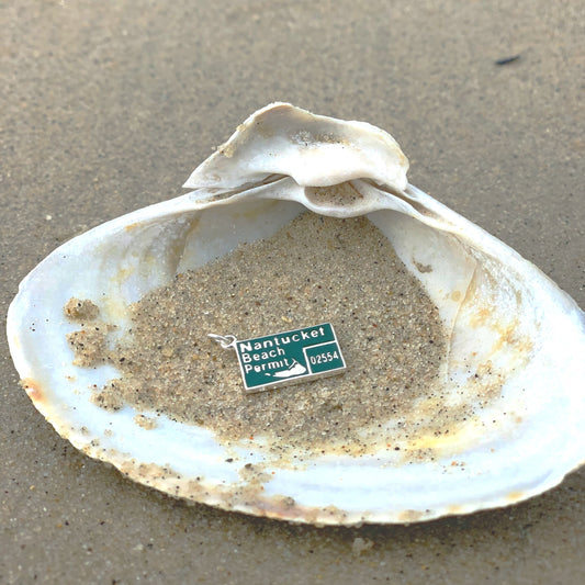 14K Yellow Gold Nantucket Beach Pass Charm in Forest Green handmade by Jewel in the Sea Nantucket