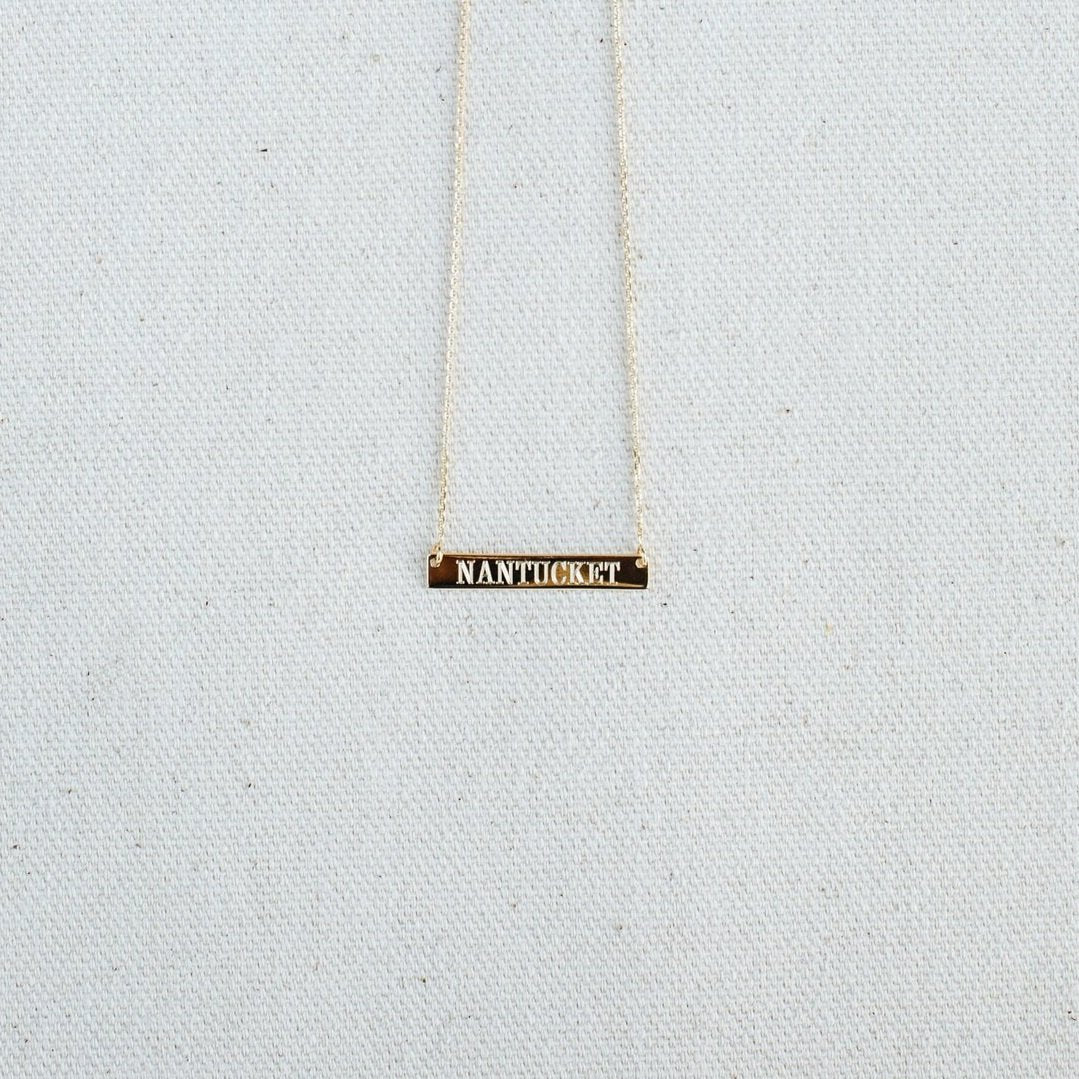 "Nantucket" Engraved Bar Necklace handmade by Jewel in the Sea Nantucket