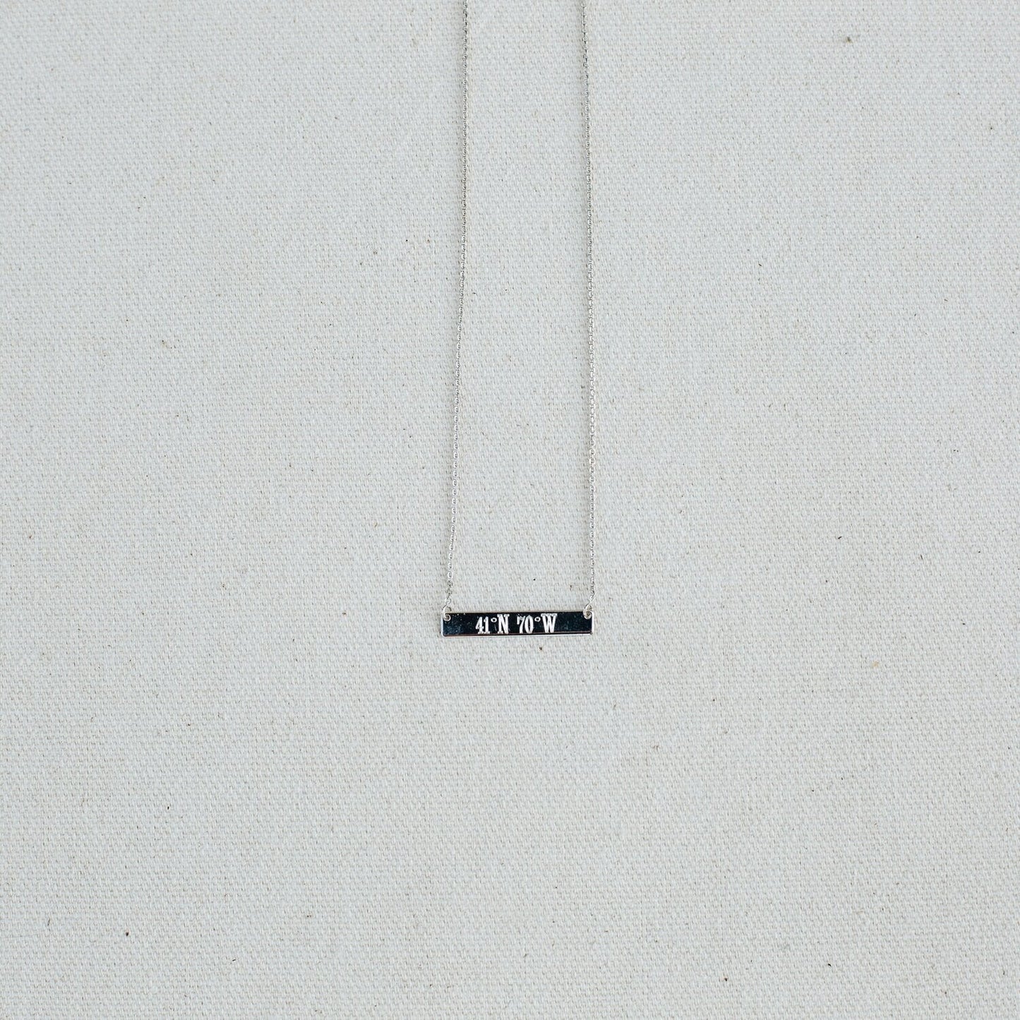 Nantucket Coordinates Engraved Bar Necklace in Sterling SIlver handmade by Jewel in the Sea Nantucket