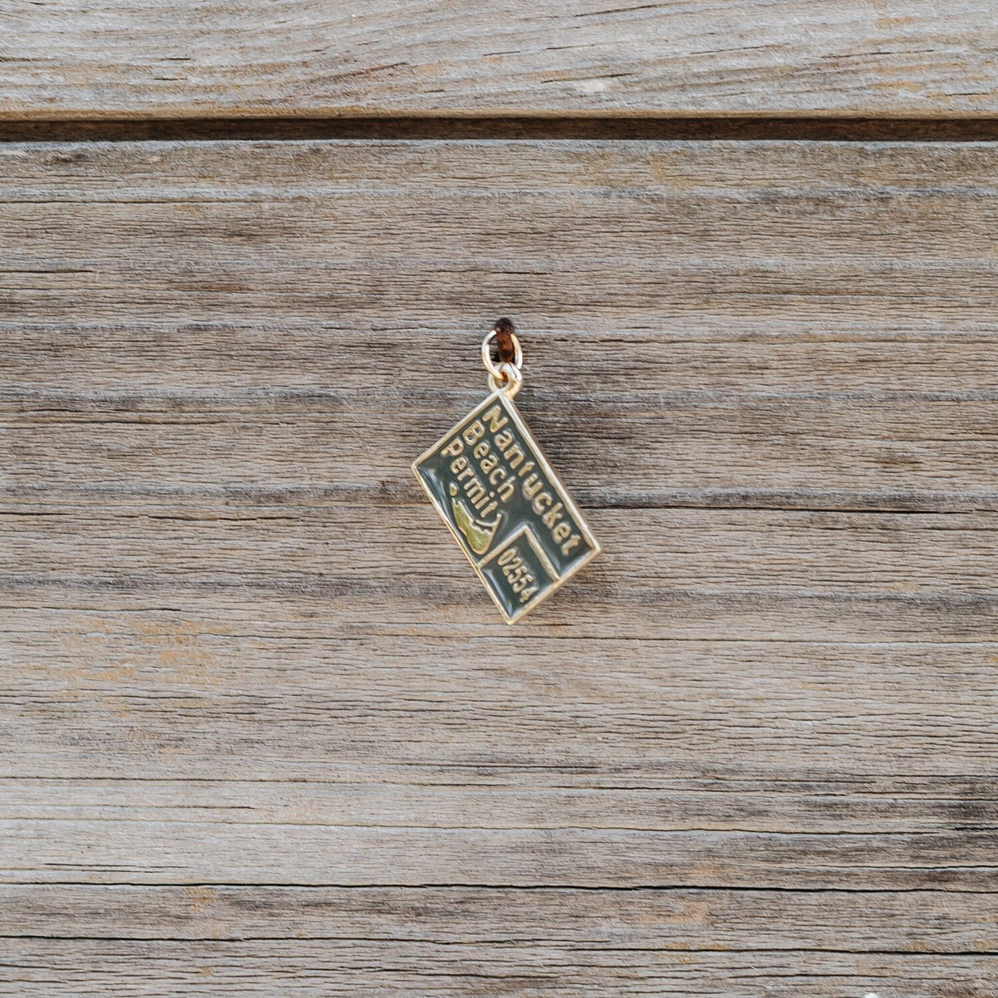 14K Yellow Gold Nantucket Beach Pass Charm in Grey Lady handmade by Jewel in the Sea Nantucket