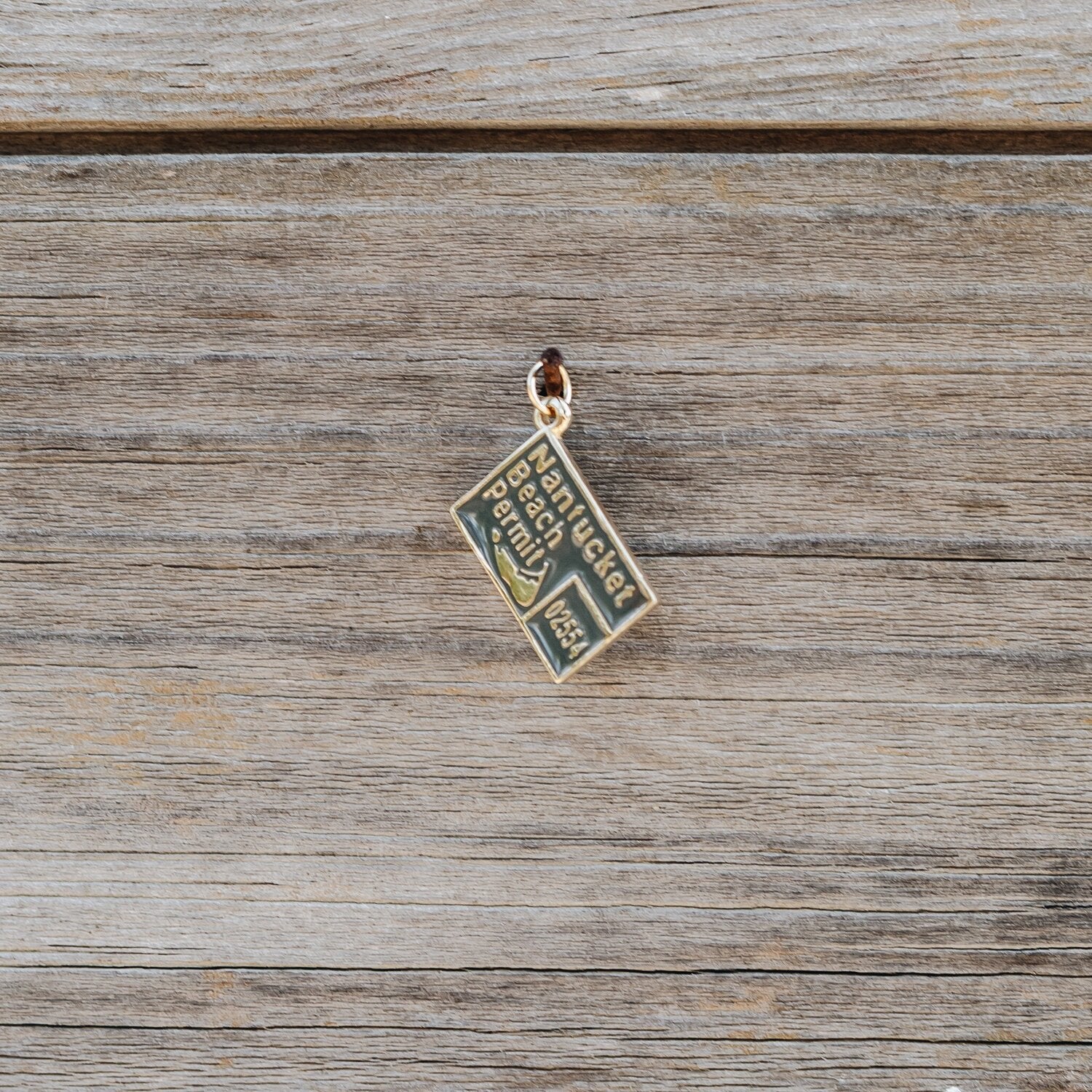 14K Yellow Gold Nantucket Beach Pass Charm in Grey Lady handmade by Jewel in the Sea Nantucket