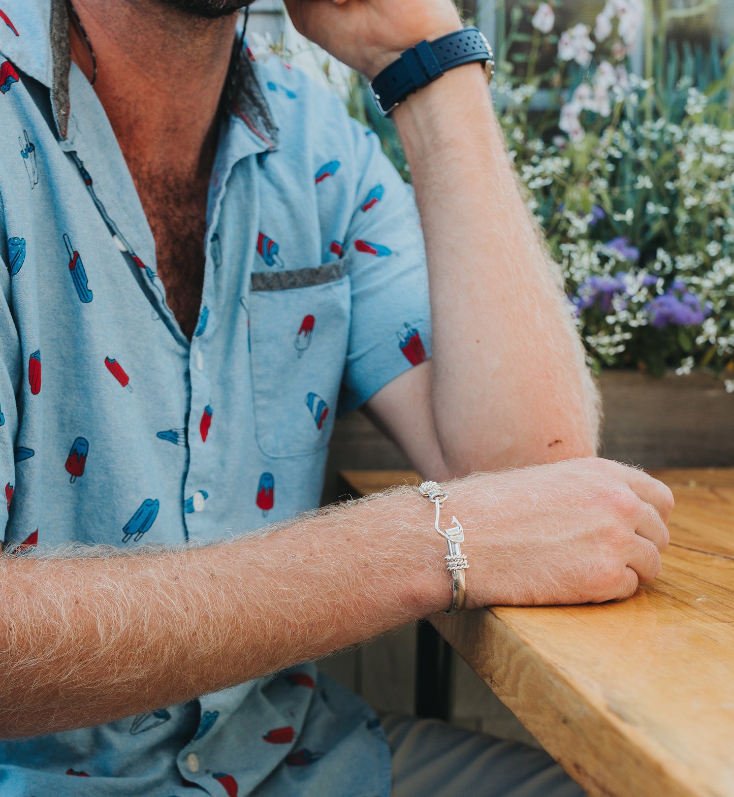 Nantucket Hook Bangle in Sterling Silver and 14K Yellow Gold handmade by Jewel in the Sea Nantucket