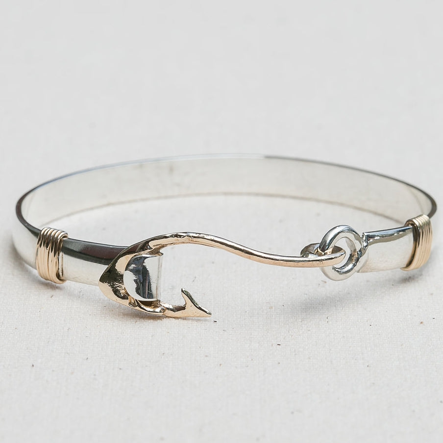 ❤️Sterling Silver Bracelet Bangle Fish Hook Loop 7..5 17.3 Grams