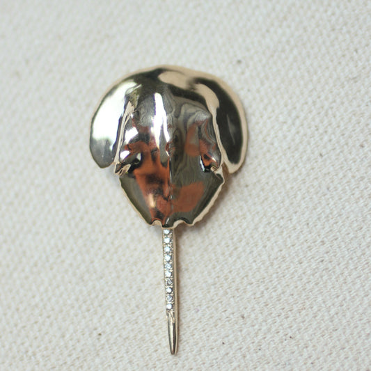 14K Yellow Gold Horseshoe Crab Charm/Pendant with a Pave-Set Diamond Tail handmade by Jewel in the Sea Nantucket