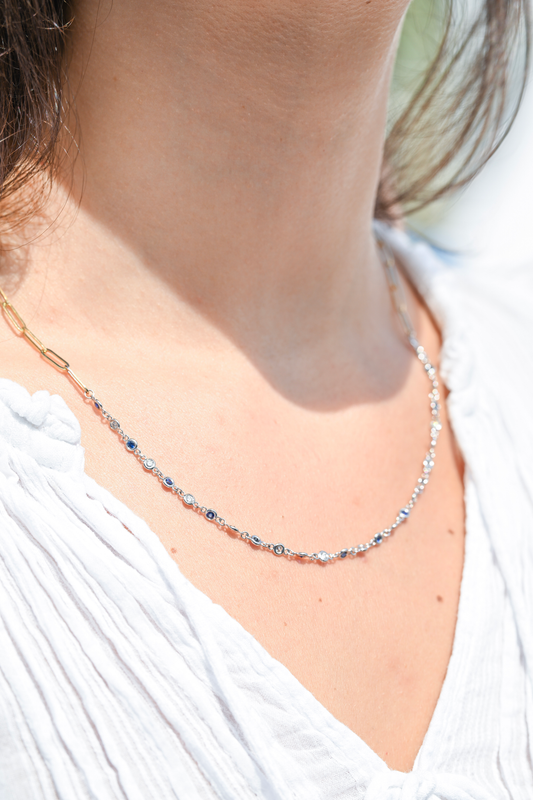 14KYG Dia/Sapph DBY 17" Paperclip Necklace