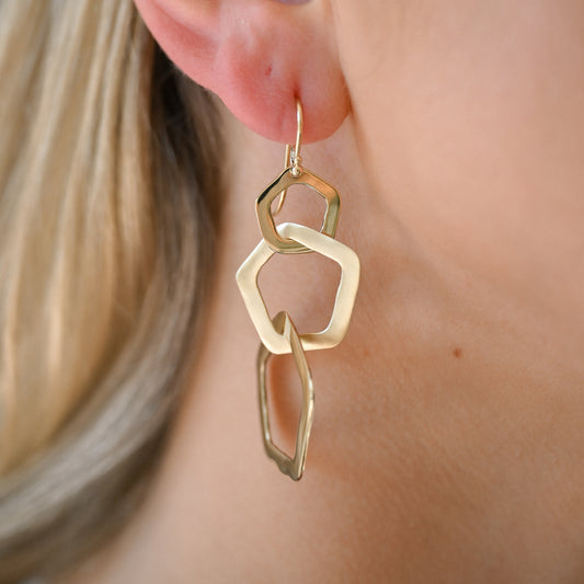 14KYG Triple (Large) Matte/Dap Geo Earrings