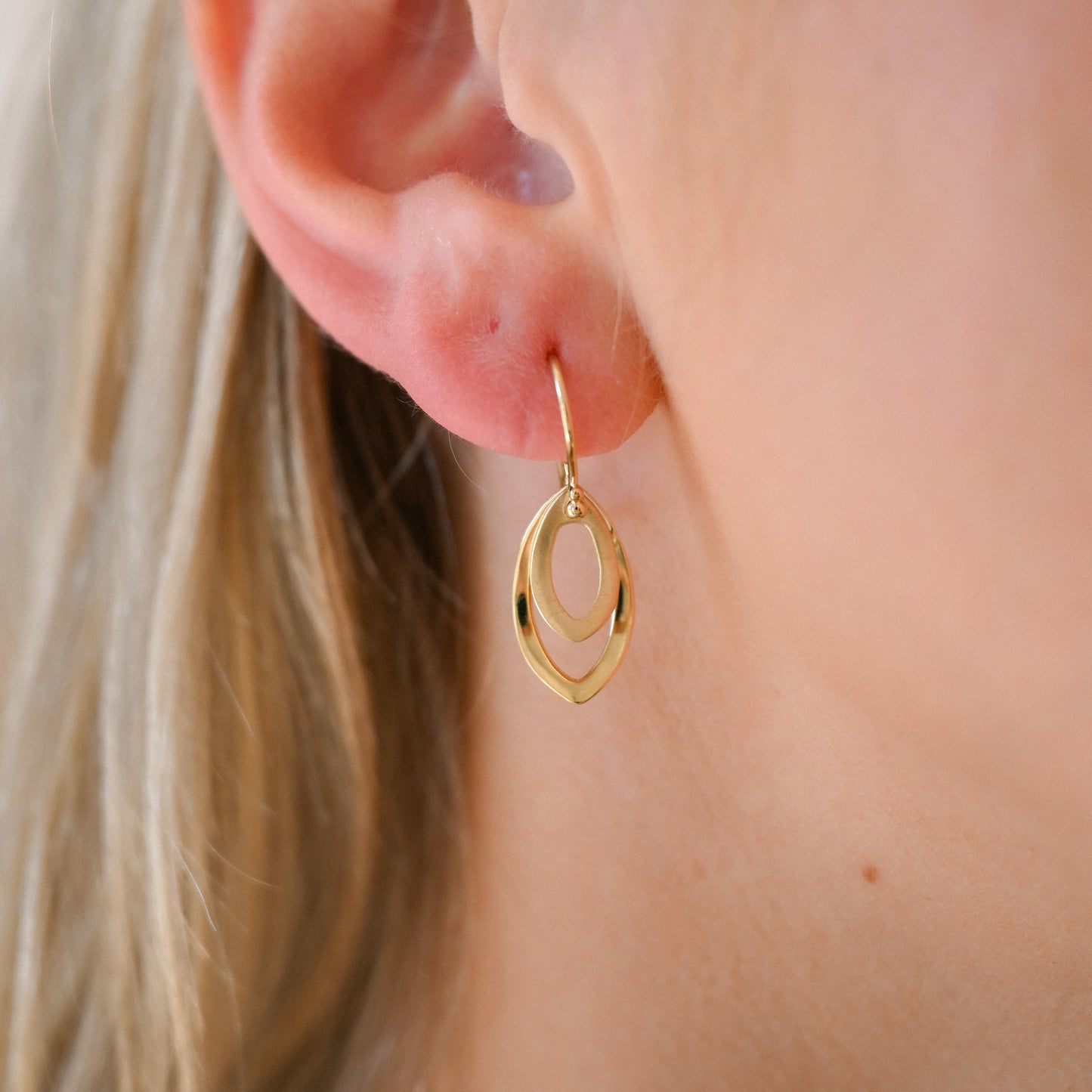 14KYG Double Tear Drop Dangle Earrings