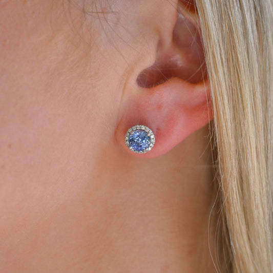 14KW Celon Sapphire Dia Stud Earrings