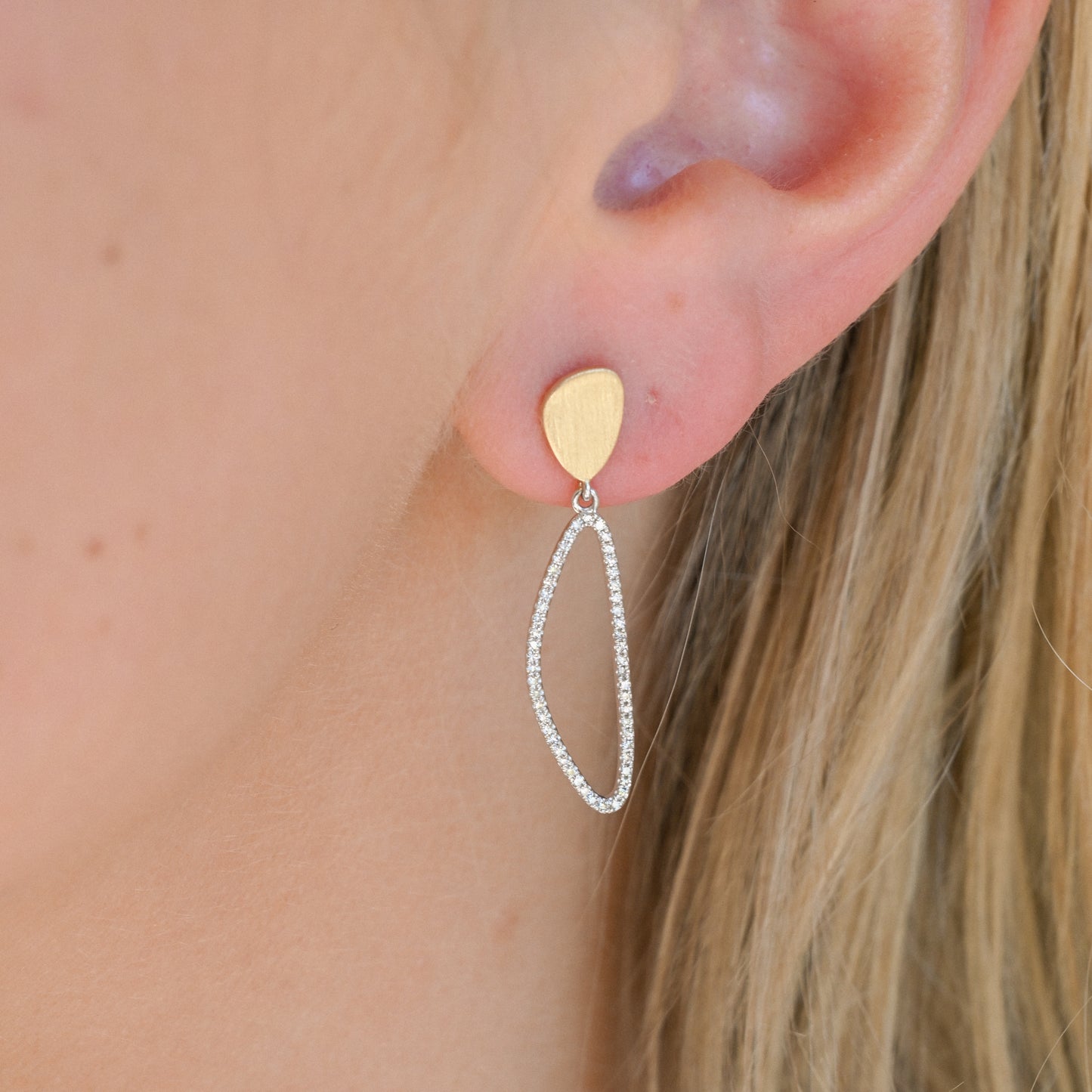 YG Dia (.26tcw) Open Triangle Dangle Earrings, Satin Finish