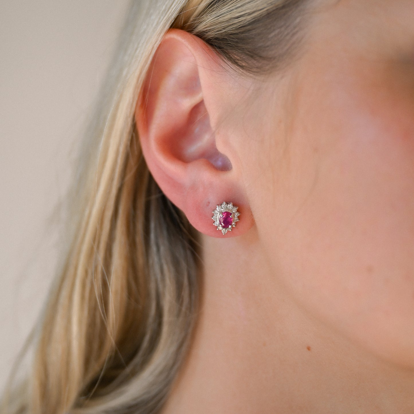 Platinum Ruby (1.43ct) Dia (.56ct) Stud Earrings