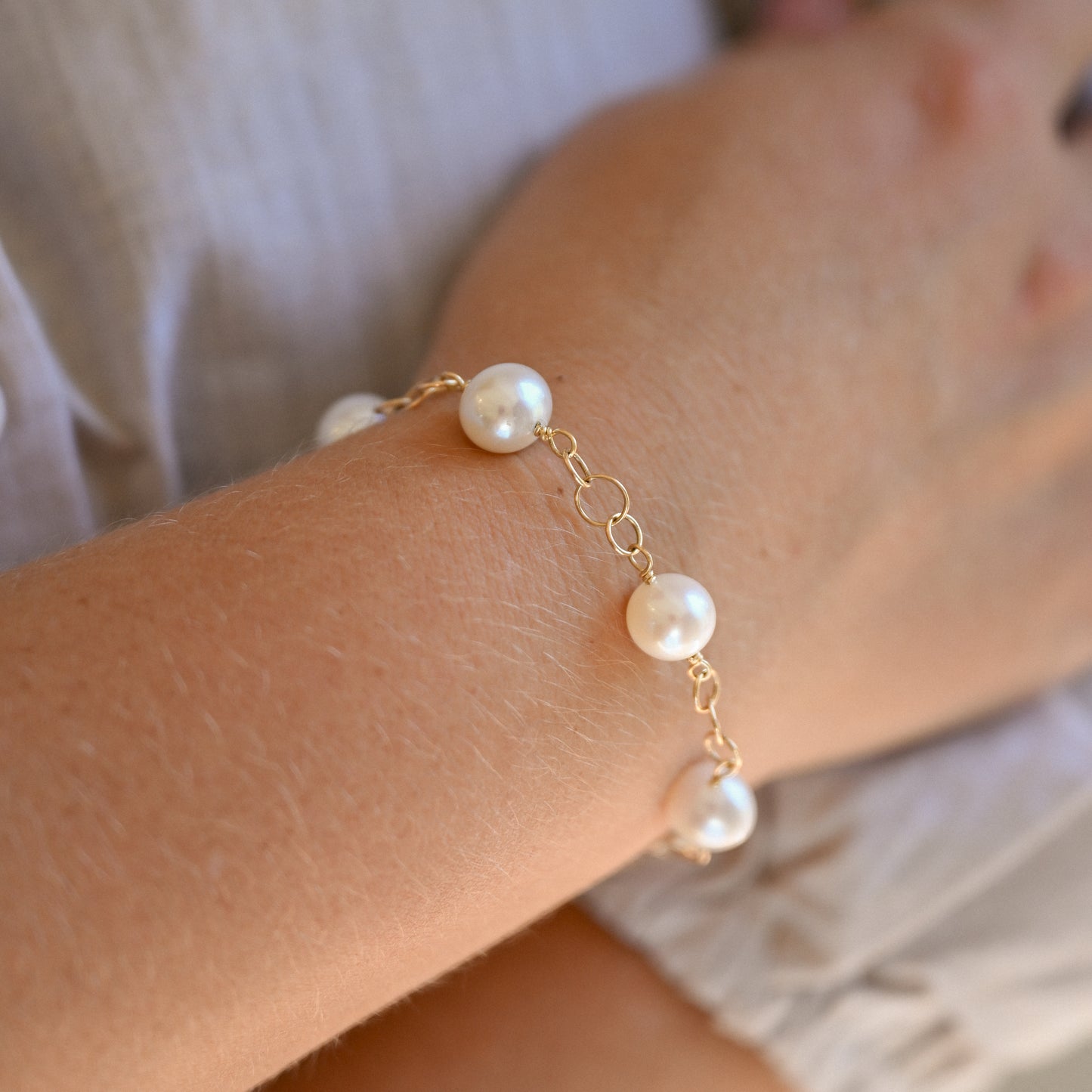 14KYG Pearl and Gold Link Bracelet