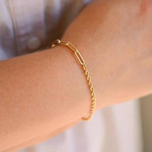 14KYG 50/50 Paperclip and Rope Bracelet