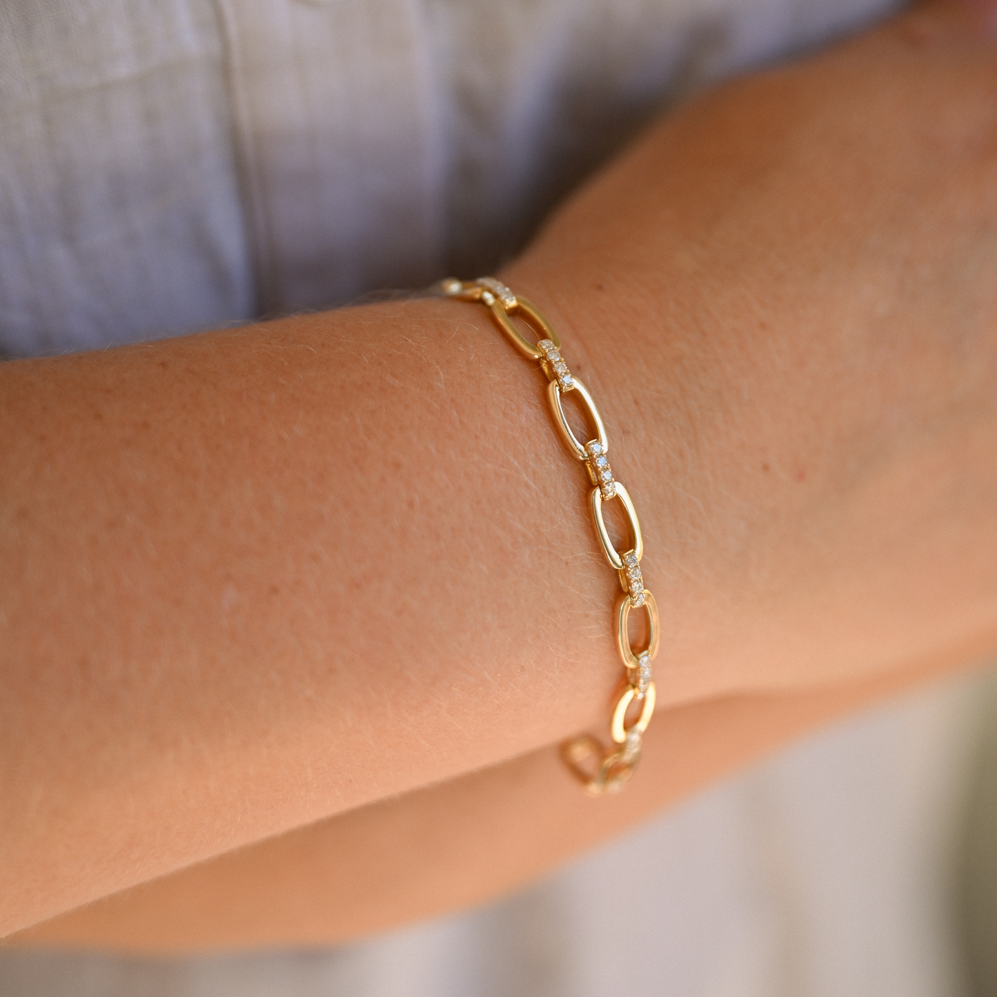 14YG Dia Oval Link Bracelet