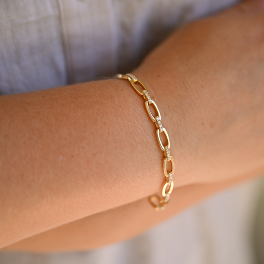 14YG Dia Oval Link Bracelet
