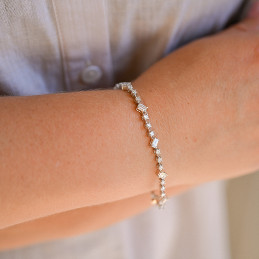 14KWG Multi Shape Diamond Tennis Bracelet