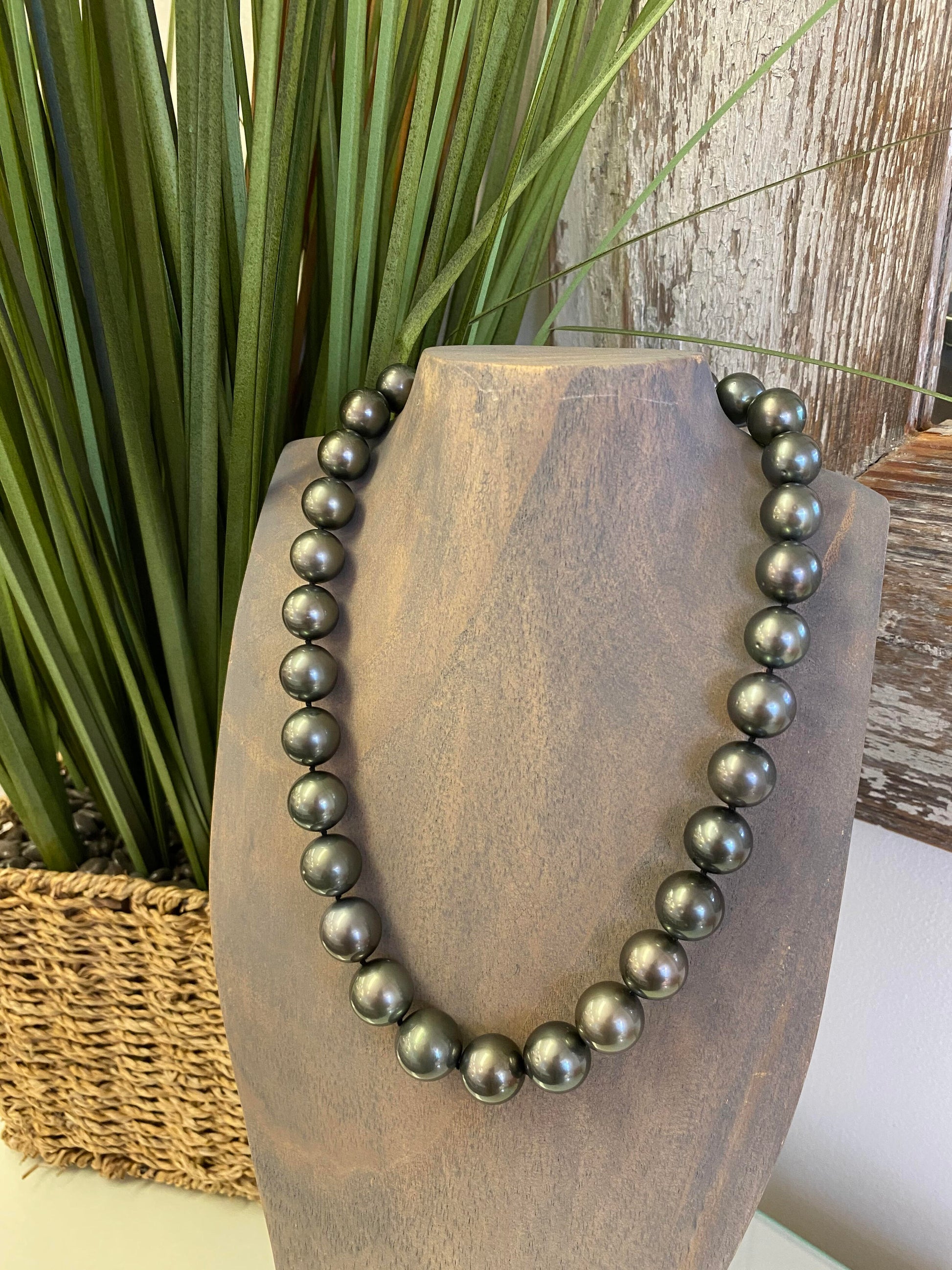 Beautiful Black Tahitian Pearl Necklace with 14K White Gold Clasp handmade by Jewel in the Sea Nantucket