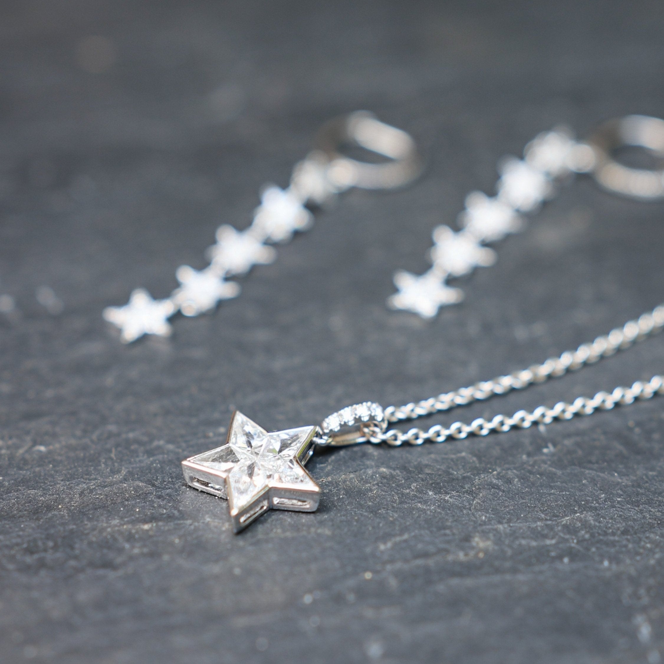 Celeste 0.09CT Triple Diamond Star Pendant Necklace – Shy Creation