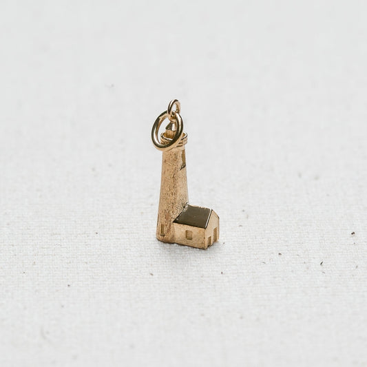Great Point Lighthouse Charm/Pendant in 14K Yellow Gold handmade by Jewel in the Sea Nantucket