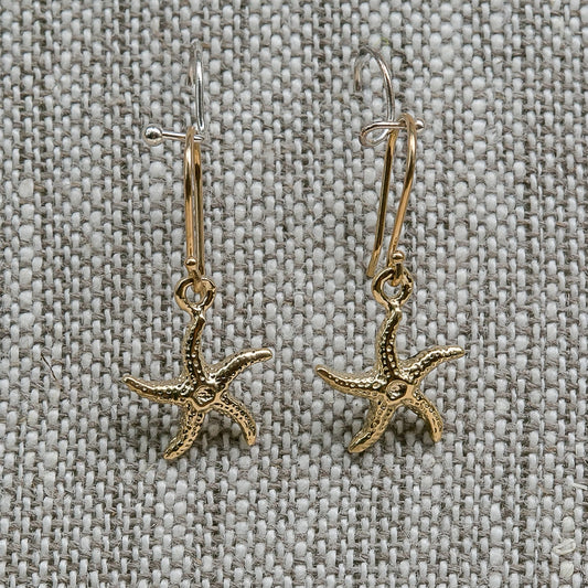 14K Yellow Gold Starfish Earrings handmade by Jewel in the Sea Nantucket