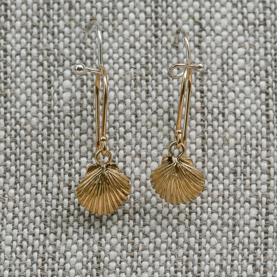14K Yellow Gold Scallop Shell Earrings handmade by Jewel in the Sea Nantucket