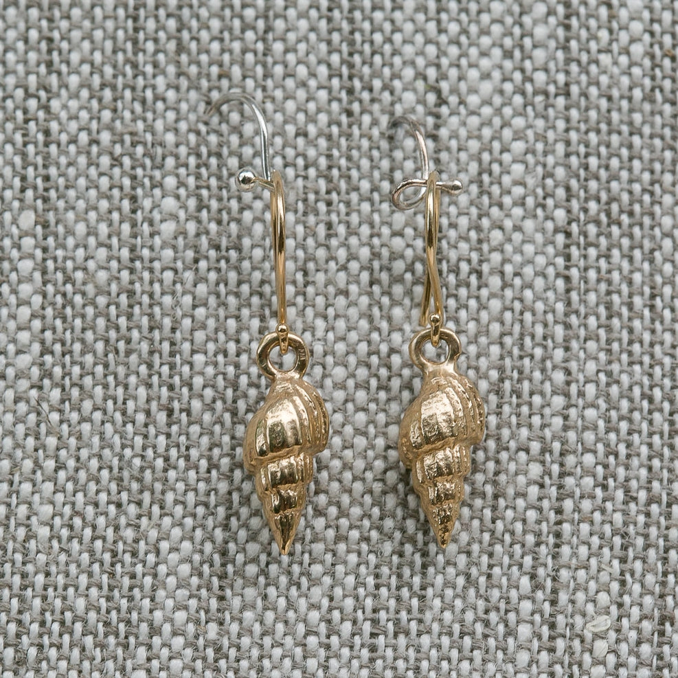 14K Yellow Gold Periwinkle Shell French Wire Dangle Earrings handmade by Jewel in the Sea Nantucket
