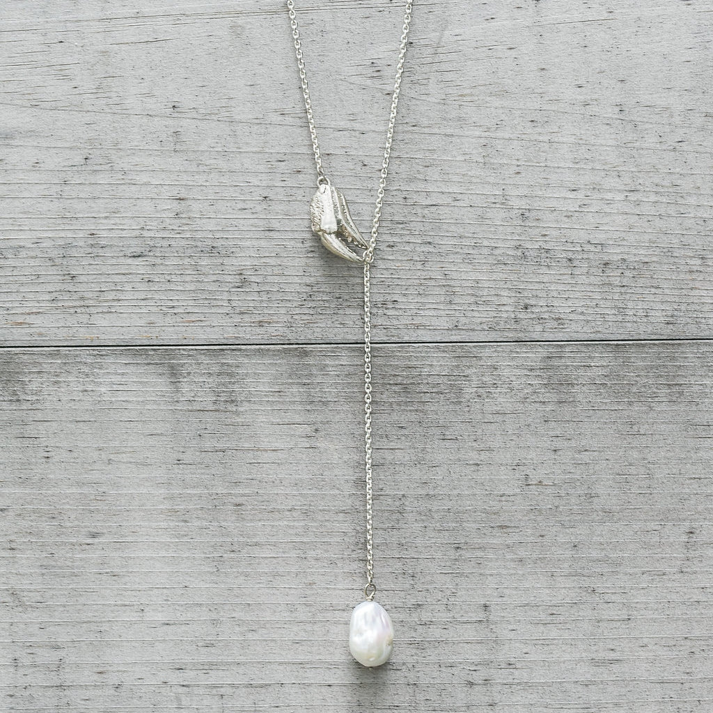 Sterling Silver Crab Claw and Pearl Necklace handmade by Jewel in the Sea Nantucket