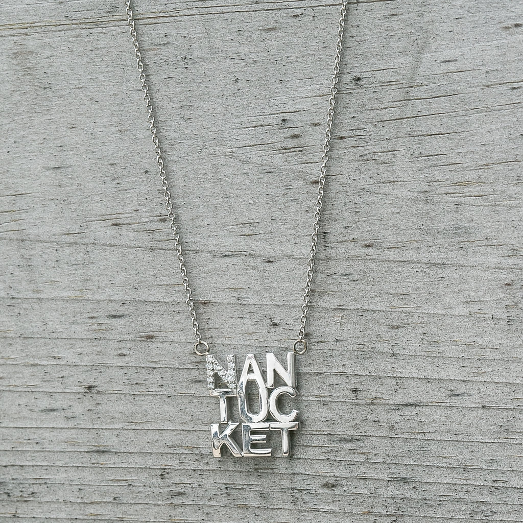 Diamond "Nantucket" Necklace in 14K White Gold handmade by Jewel in the Sea Nantucket
