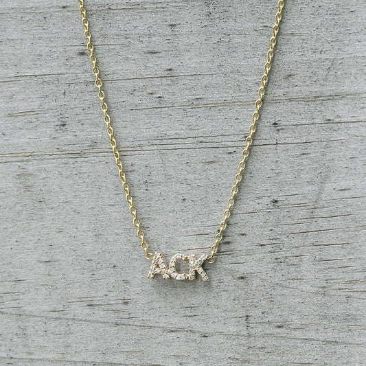 Diamond "ACK" 14K Yellow Gold Necklace handmade by Jewel in the Sea Nantucket