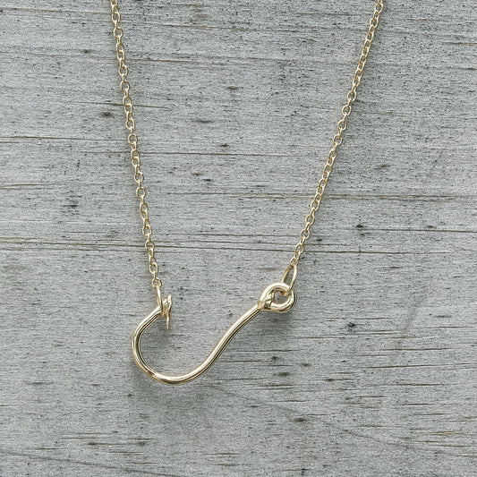 Fish Hook Necklace in 14K Yellow Gold handmade by Jewel in the Sea Nantucket