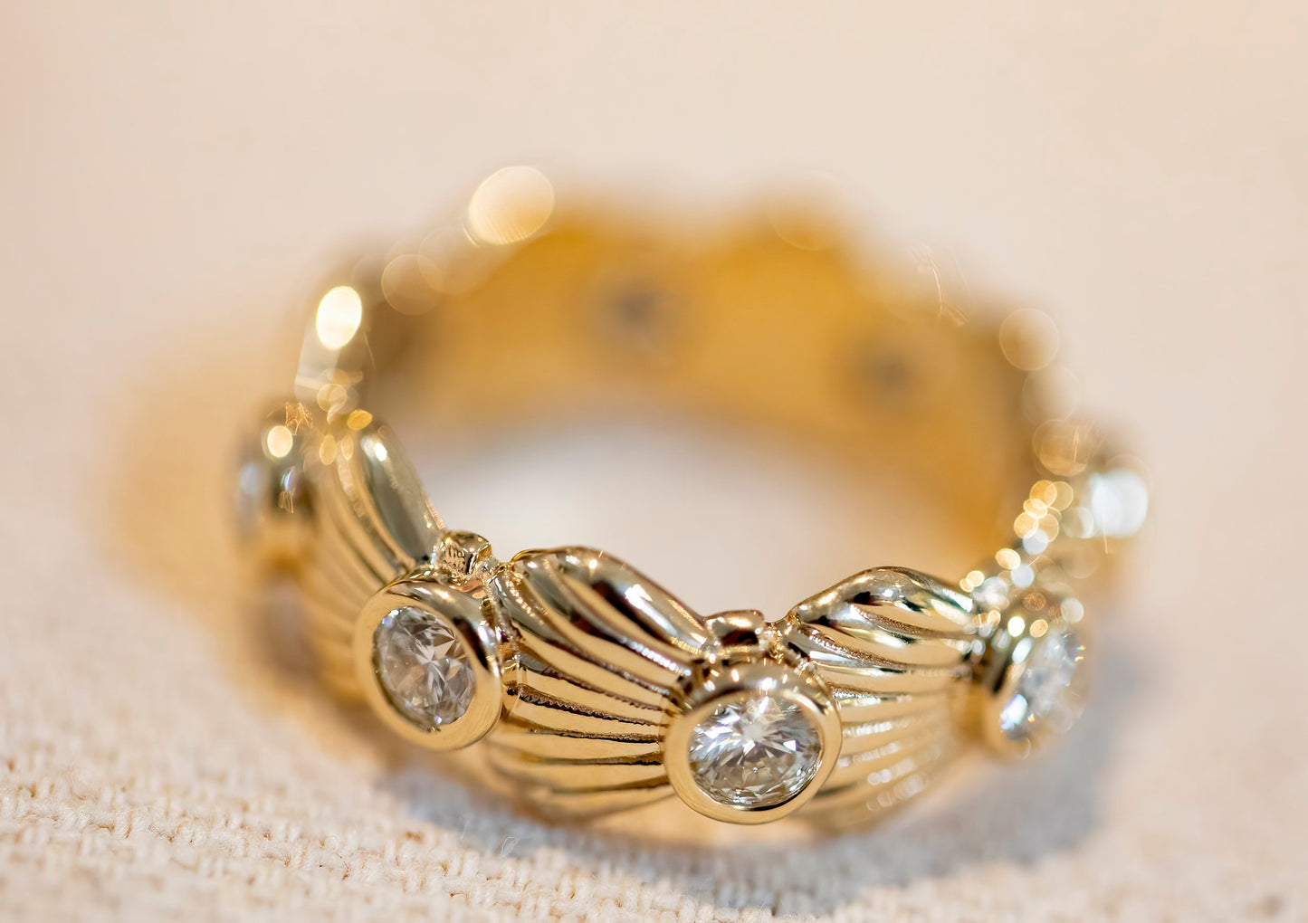 Diamond Eternity Scallop Yellow Gold Ring handmade by Jewel In The Sea Nantucket